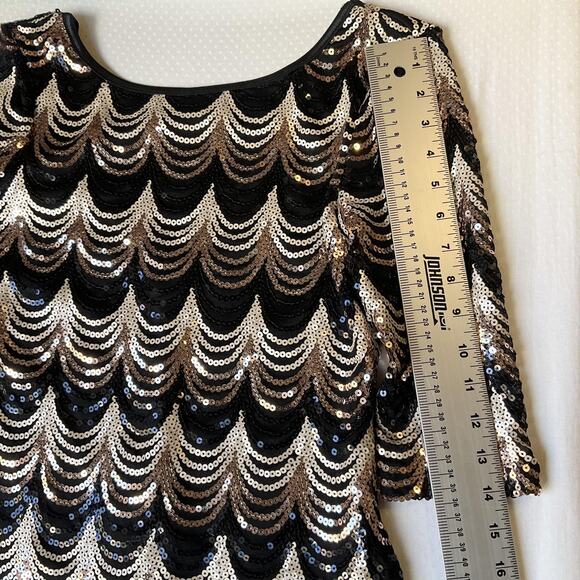 Crystal Doll Women Dress L Black Geometric Sheath Party Sequin Above Knee Length - Picture 9 of 12